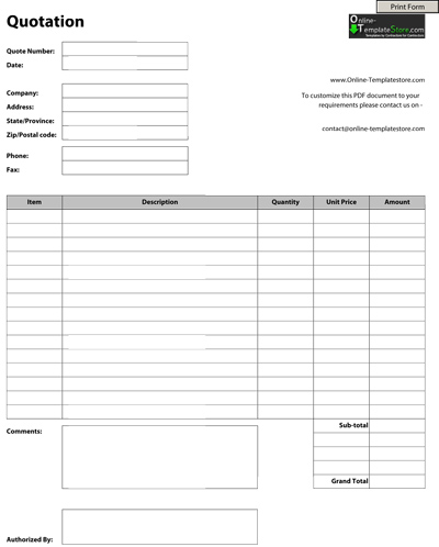 Free Forms Templates on Free Quotation Form